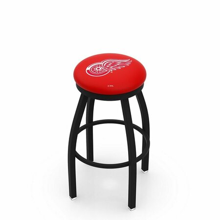 HOLLAND BAR STOOL CO 36" Blk Wrinkle Detroit Red Wings Swivel Bar Stool, Accent Ring L8B2B36DetRed